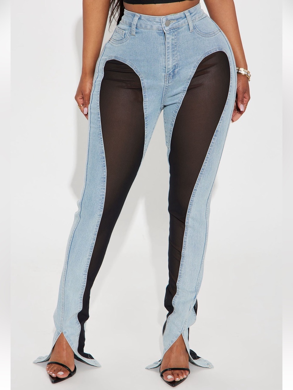 Brand New Moto Two Tone Denim & Black Mesh Jeans